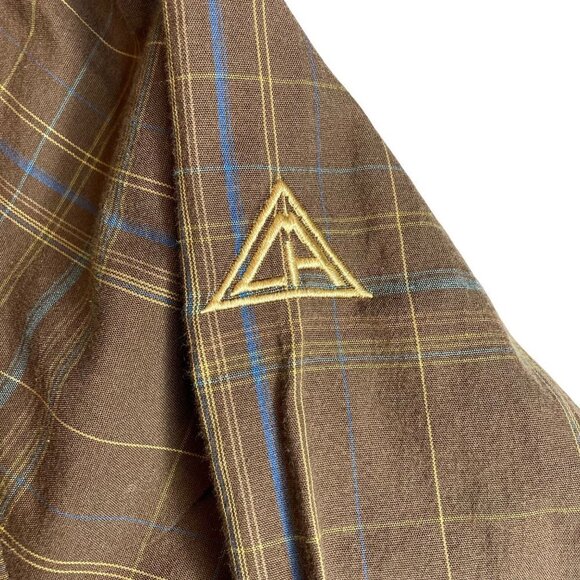 Prana Brown Blue Plaid Western Style Shirt Mens XL Chest Pockets Cotton Blend - Picture 4 of 10